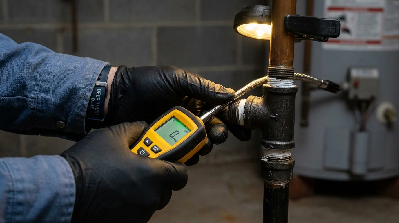 Gas leak detection with electronic sniffer by Johns Plumbing LLC in Waldoboro