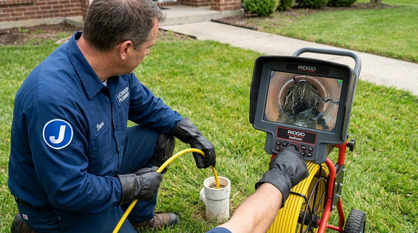 Sewer camera inspection being performed by Johns Plumbing LLC in Waldoboro